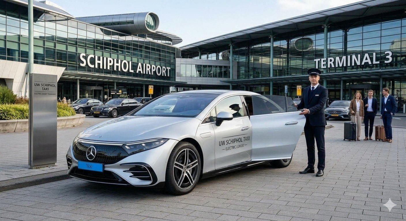 Professionele chauffeur Mercedes bij Schiphol