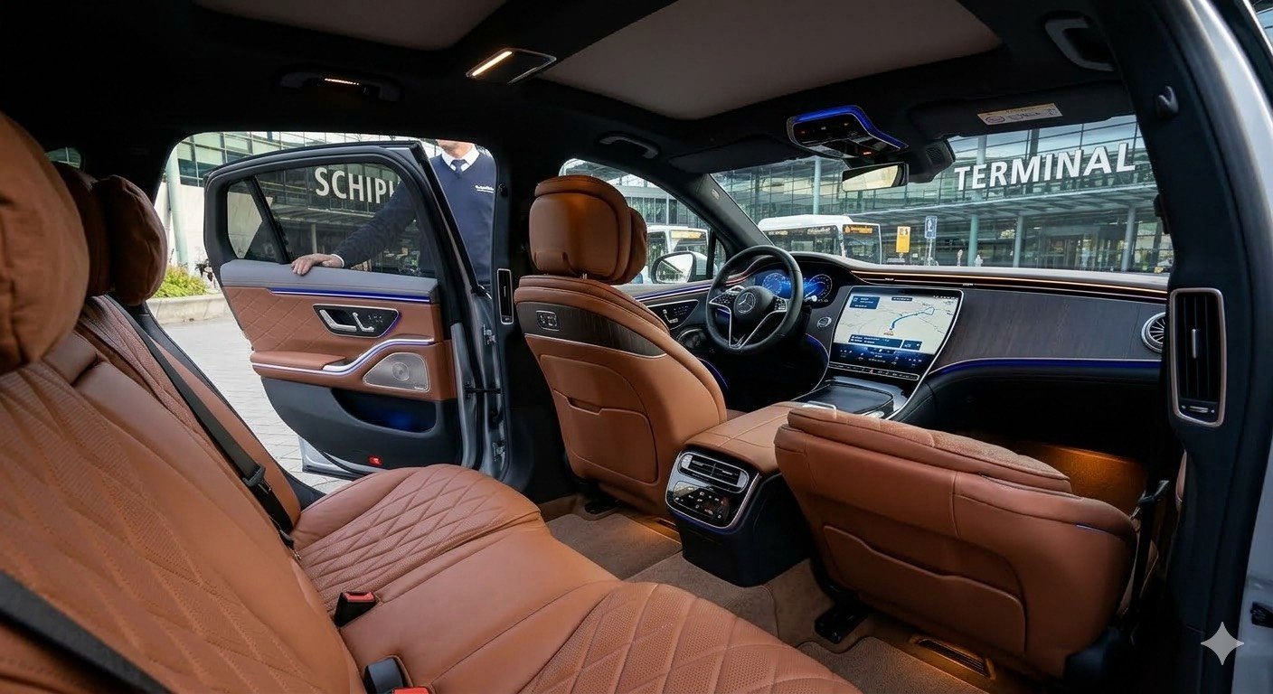 Luxe Mercedes interieur taxi Schiphol